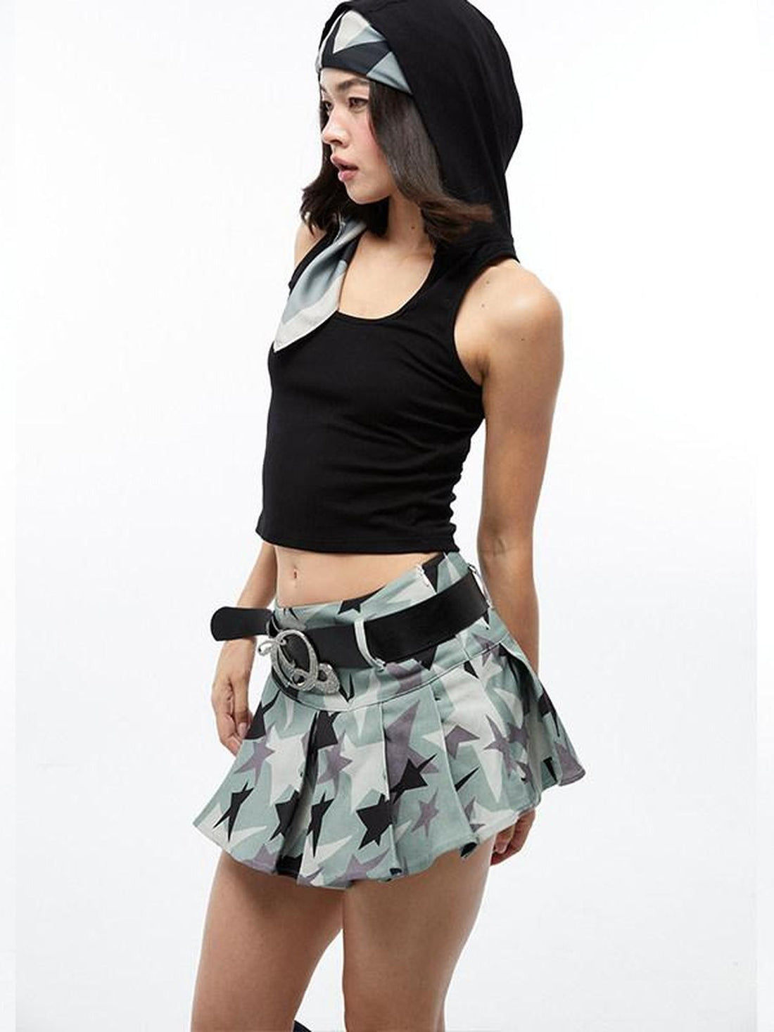 QUORRA S CHORD Green Camouflage Star Print Low Waist Women&