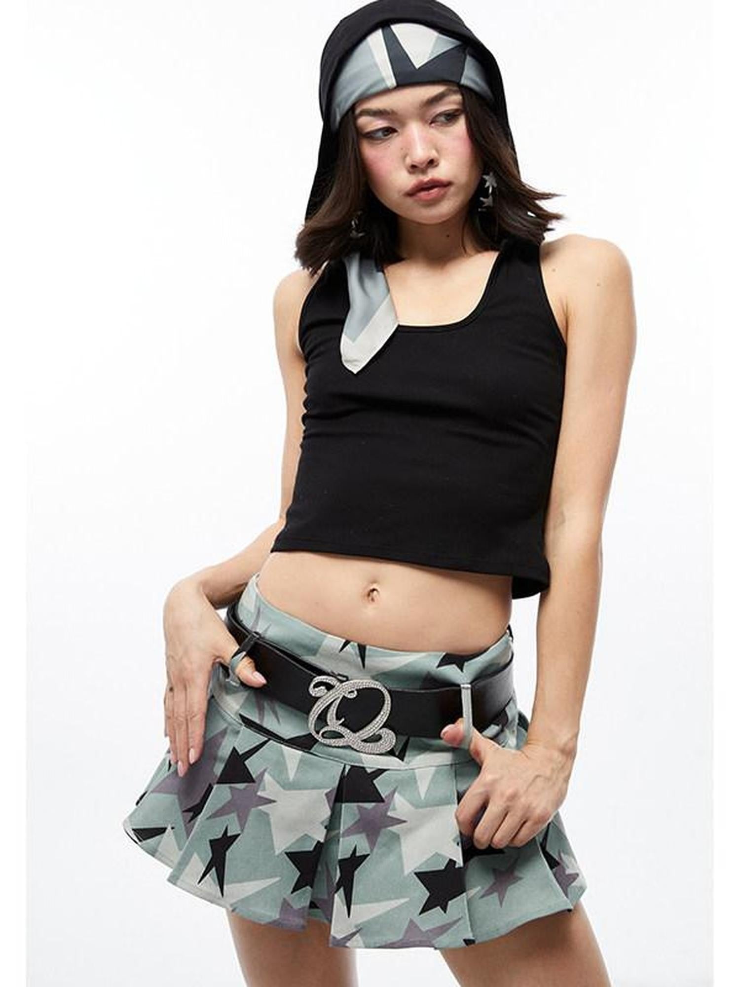QUORRA S CHORD Green Camouflage Star Print Low Waist Women&