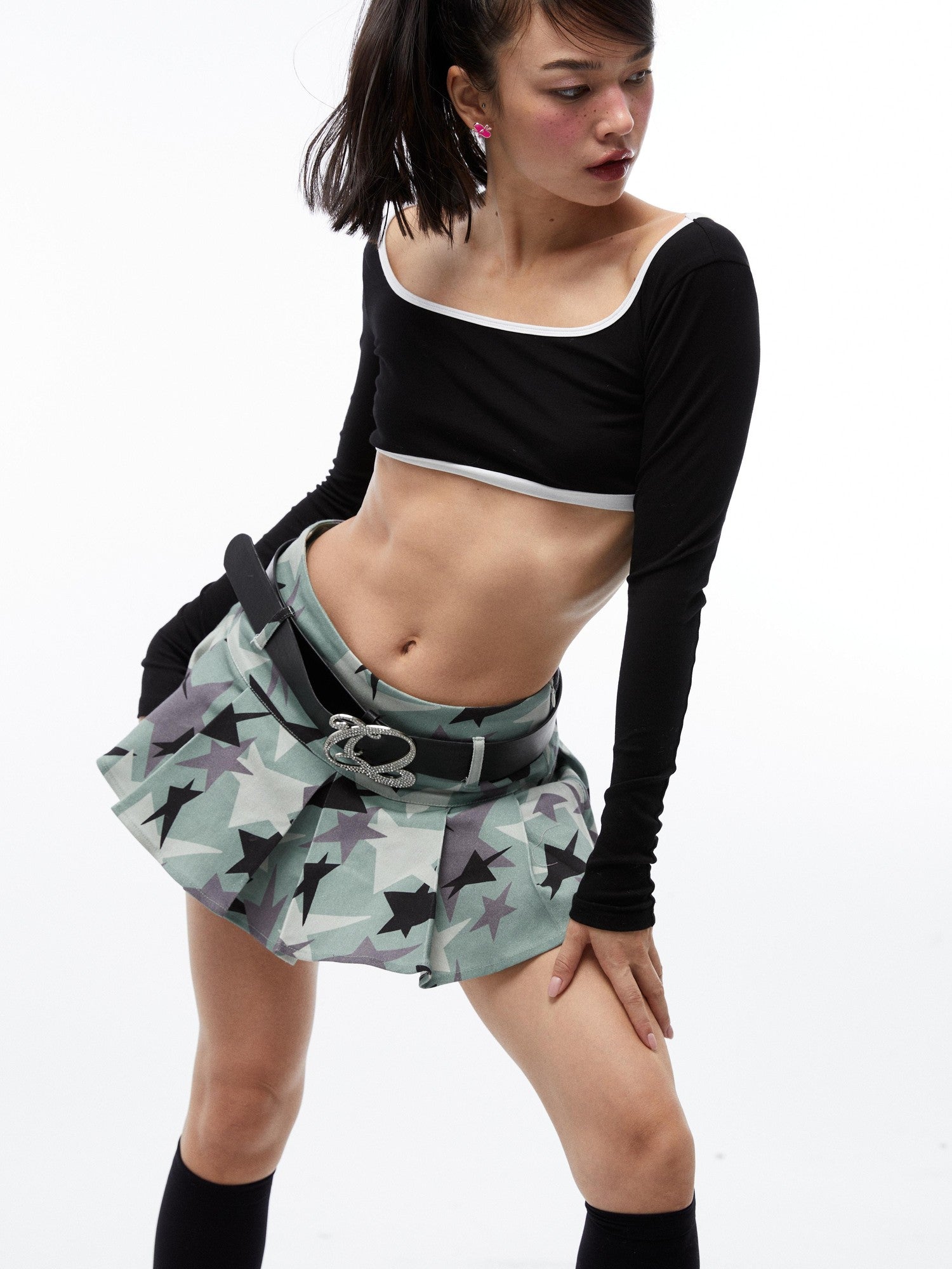 QUORRA S CHORD Green Camouflage Star Print Low Waist Women&