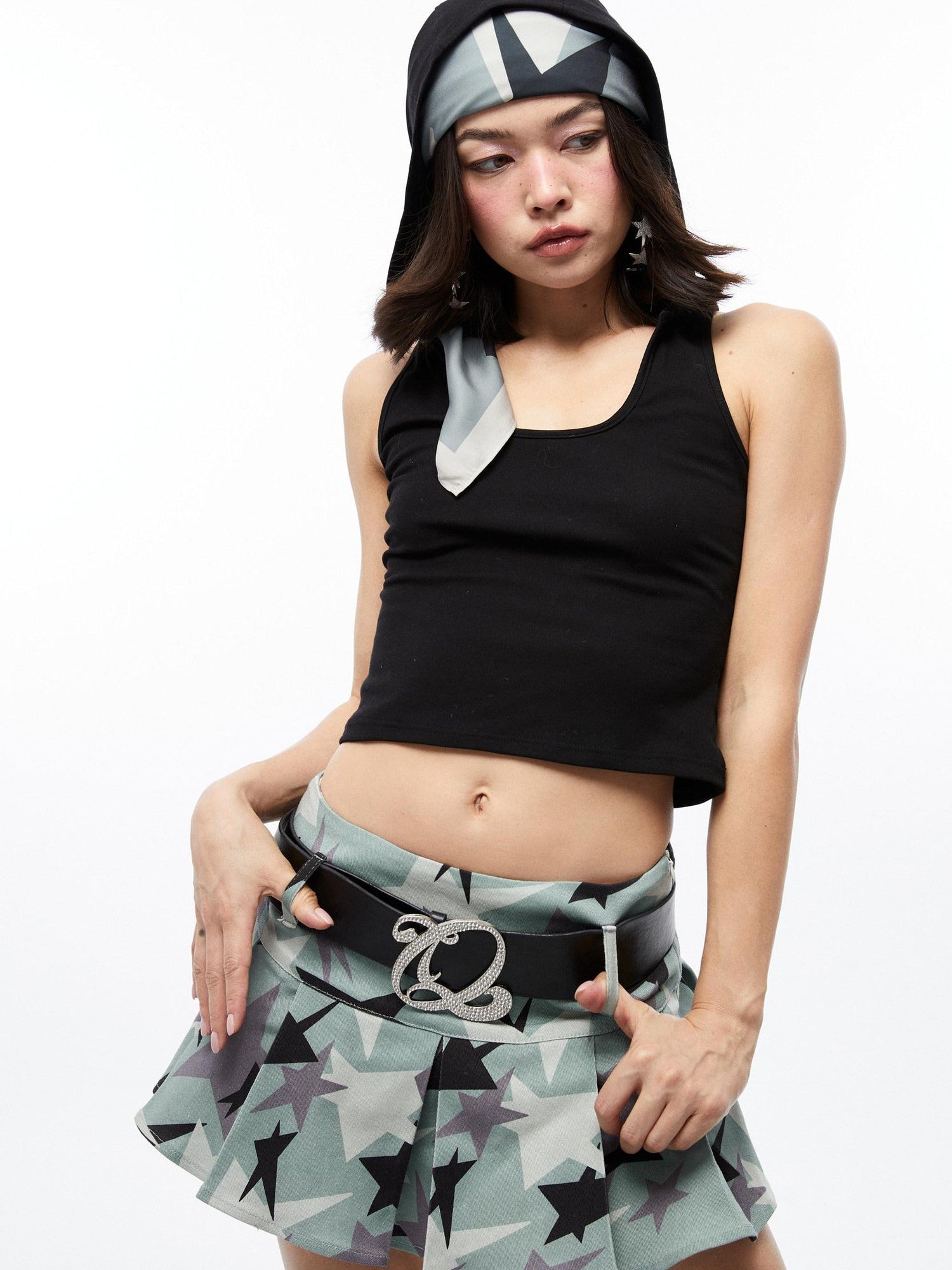 QUORRA S CHORD Green Camouflage Star Print Low Waist Women&
