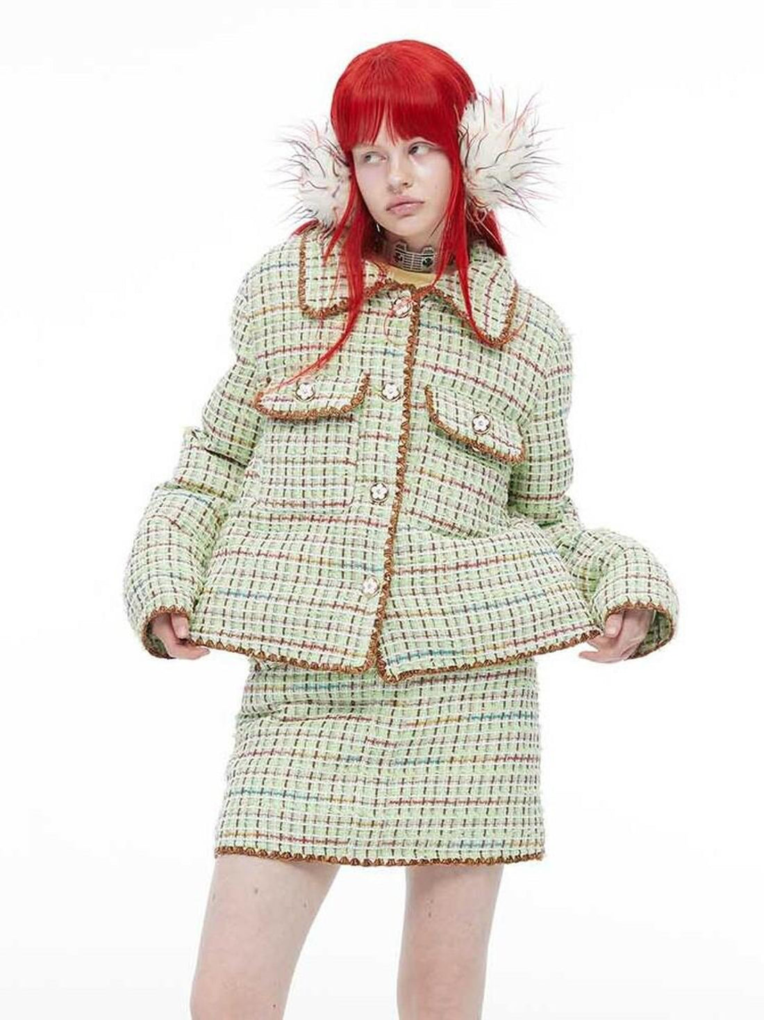 QUORRA S CHORD Green Delicate Woven Tweed Puffed Women&