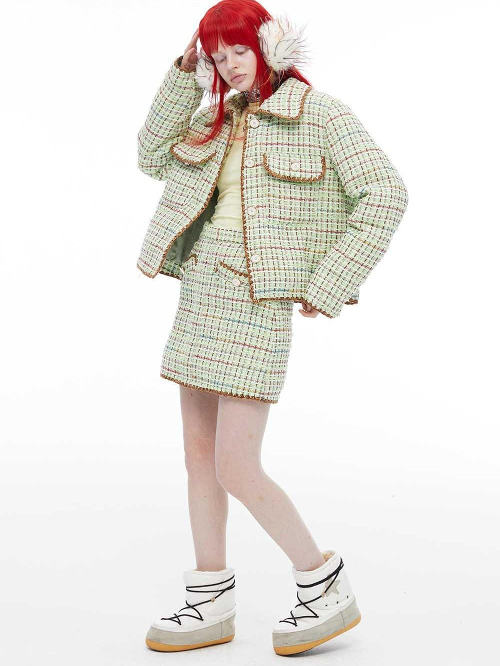QUORRA S CHORD Green Delicate Woven Tweed Puffed Women&