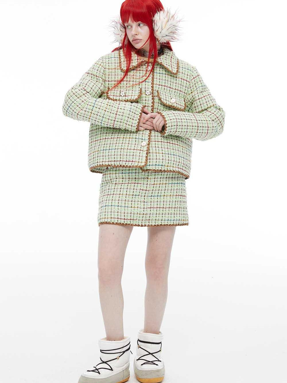 QUORRA S CHORD Green Delicate Woven Tweed Puffed Women&