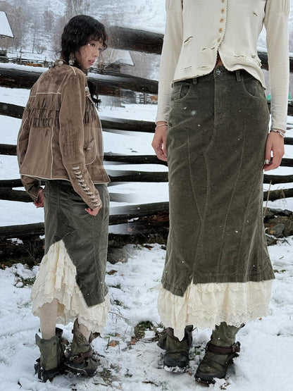 QUORRA S CHORD Green High Stretch Splice Hollowout Cotton Lace Women&