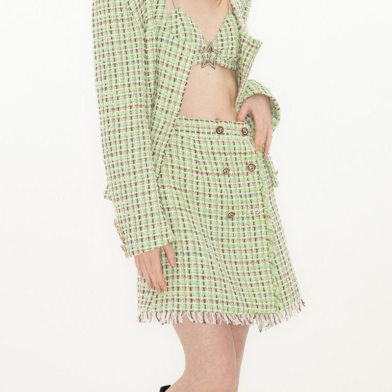 QUORRA_S_CHORD_Green_Vintage_Woven_Boucle_Frayed_Hem_Women&