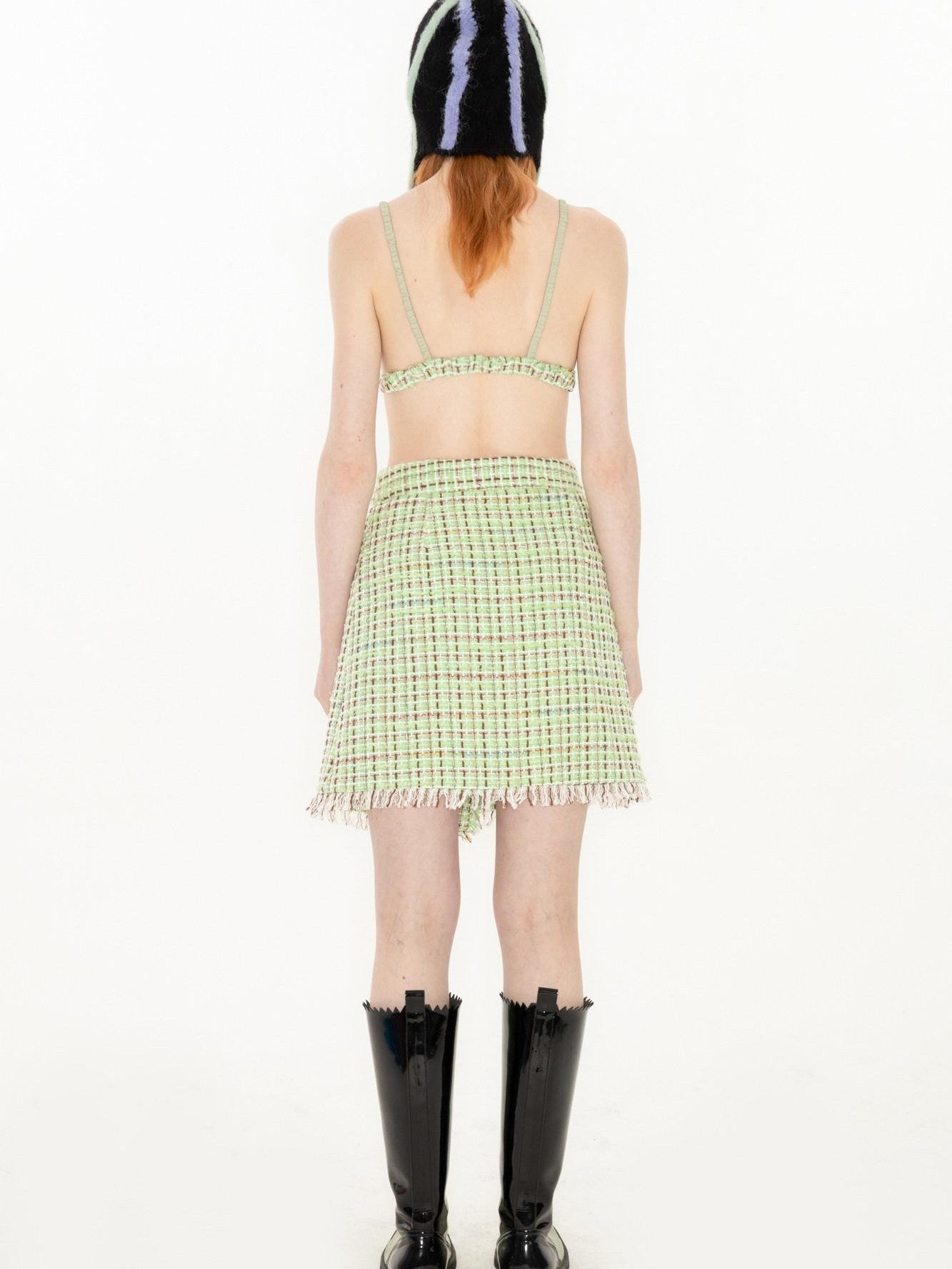 QUORRA S CHORD Green Vintage Woven Boucle Frayed Hem Women&