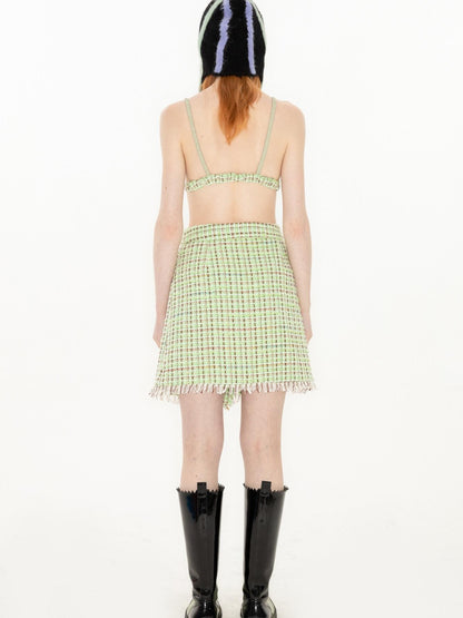 QUORRA S CHORD Green Vintage Woven Boucle Frayed Hem Women&