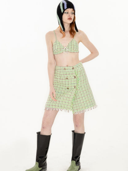 QUORRA S CHORD Green Vintage Woven Boucle Frayed Hem Women&