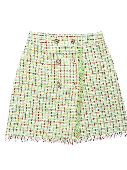 QUORRA S CHORD Green Vintage Woven Boucle Frayed Hem Women&