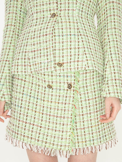 QUORRA S CHORD Green Vintage Woven Boucle Frayed Hem Women&