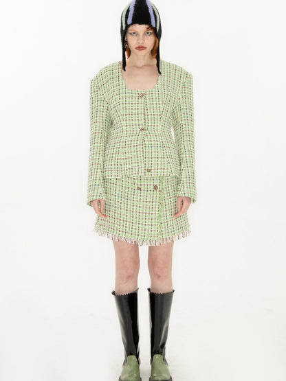 QUORRA S CHORD Green Vintage Woven Boucle Frayed Hem Women&
