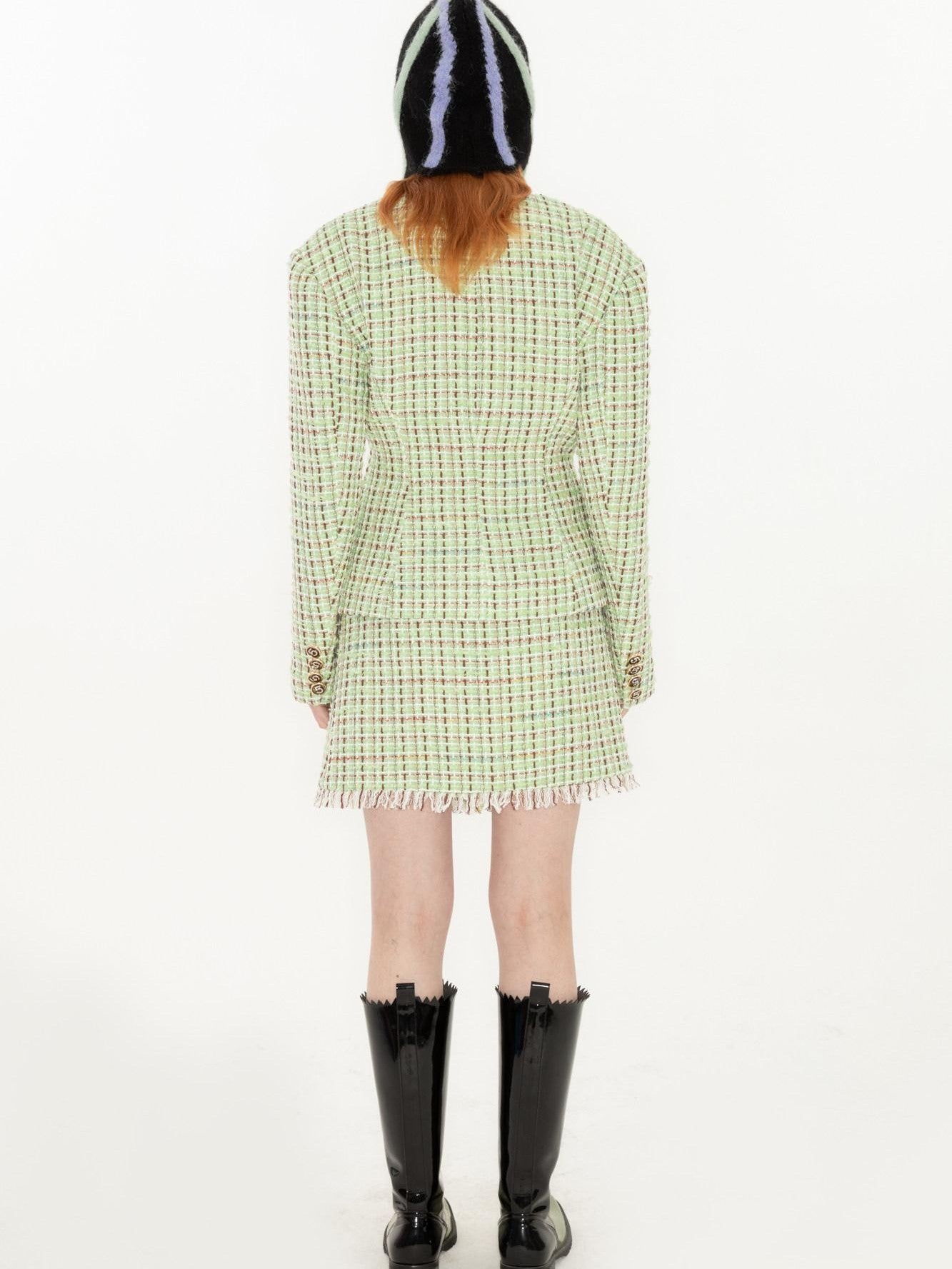 QUORRA S CHORD Green Vintage Woven Boucle Frayed Hem Women&