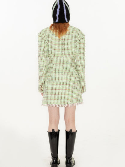QUORRA S CHORD Green Vintage Woven Boucle Frayed Hem Women&