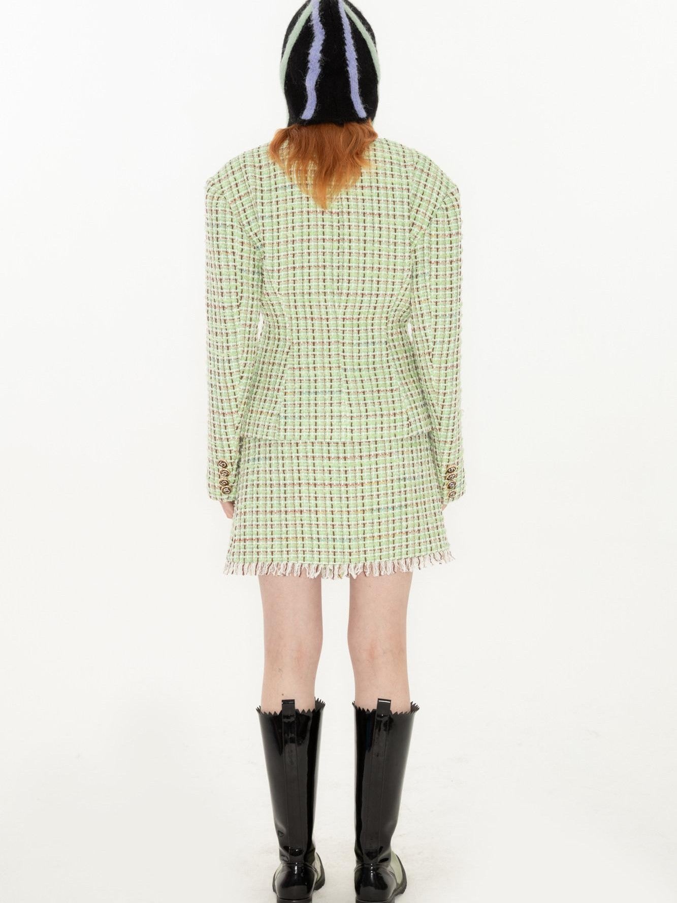 QUORRA S CHORD Green Vintage Woven Square Neck Waist Cinched Women&