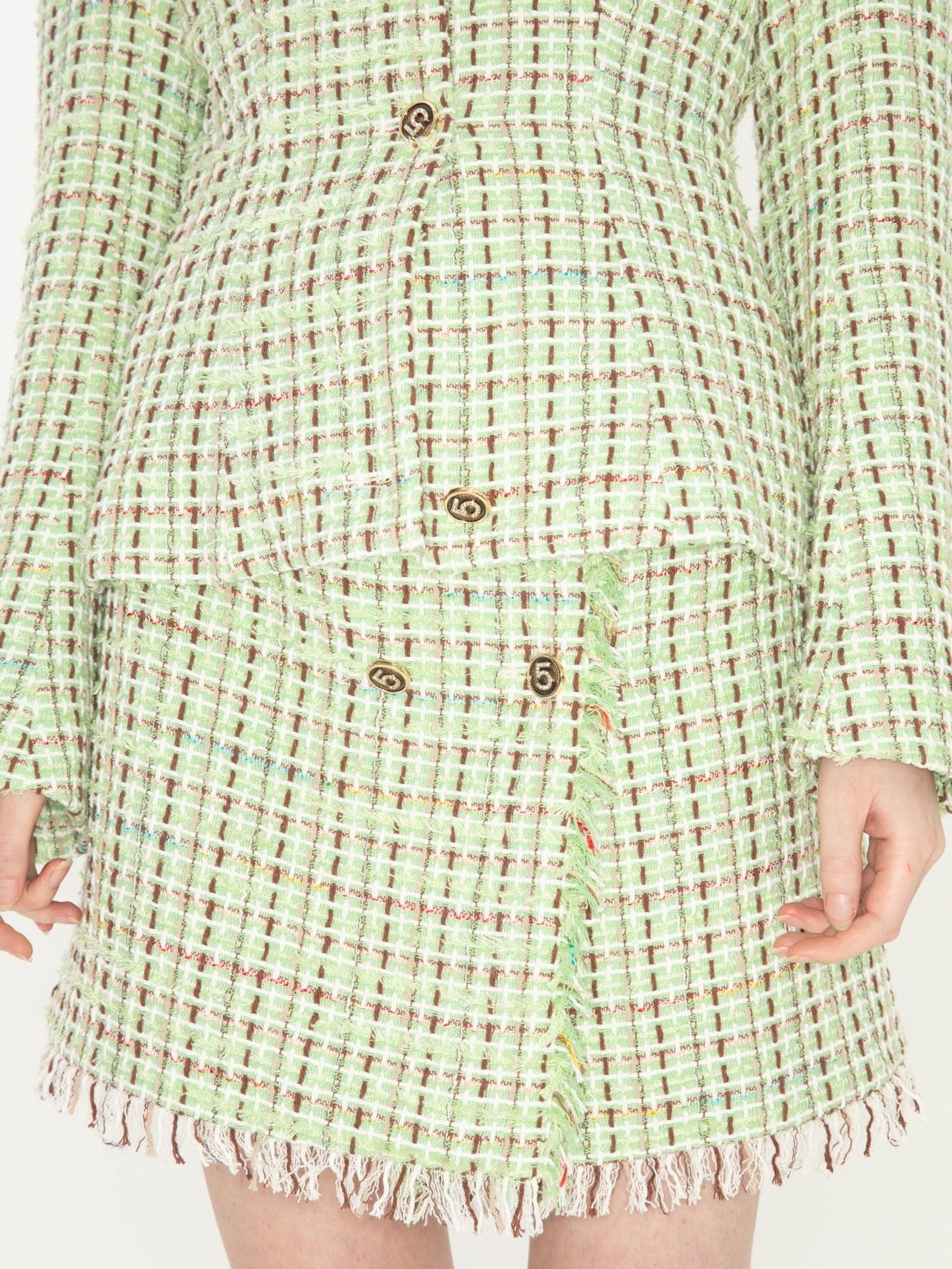 QUORRA S CHORD Green Vintage Woven Square Neck Waist Cinched Women&