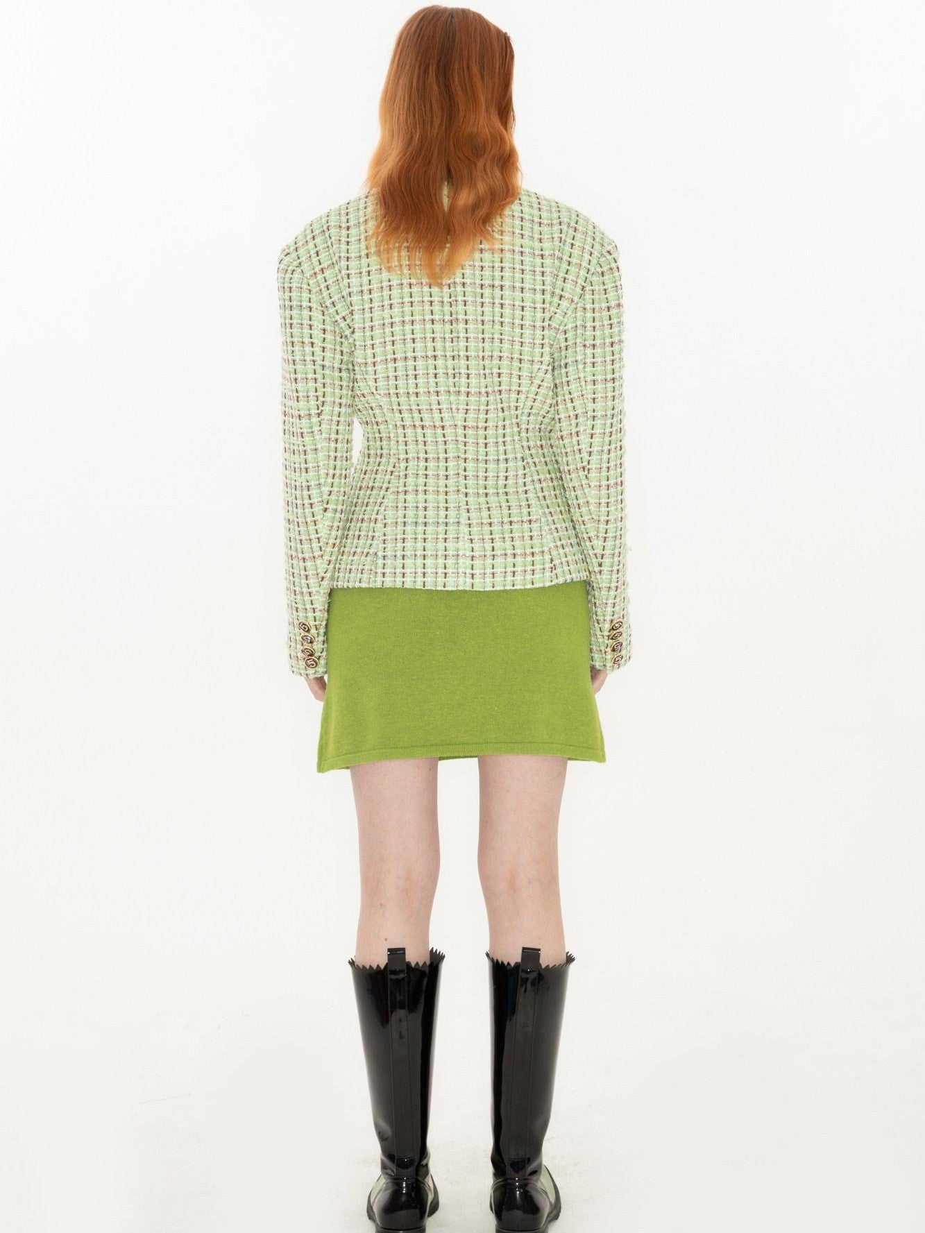 QUORRA S CHORD Green Vintage Woven Square Neck Waist Cinched Women&