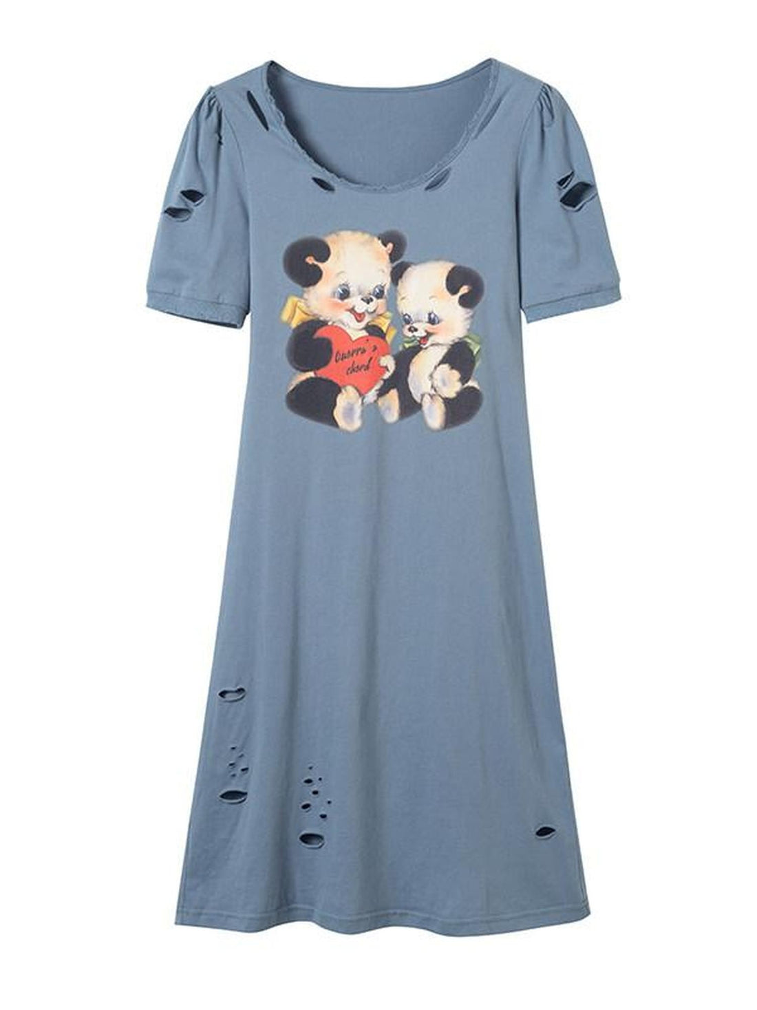QUORRA S CHORD Haze Blue Printed Distressed Puff Sleeve Women&