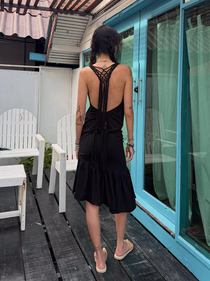 QUORRA S CHORD Hibiscus Print Backless Asymmetrical Pleated Women&