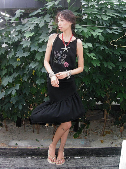 QUORRA S CHORD Hibiscus Print Backless Asymmetrical Pleated Women&
