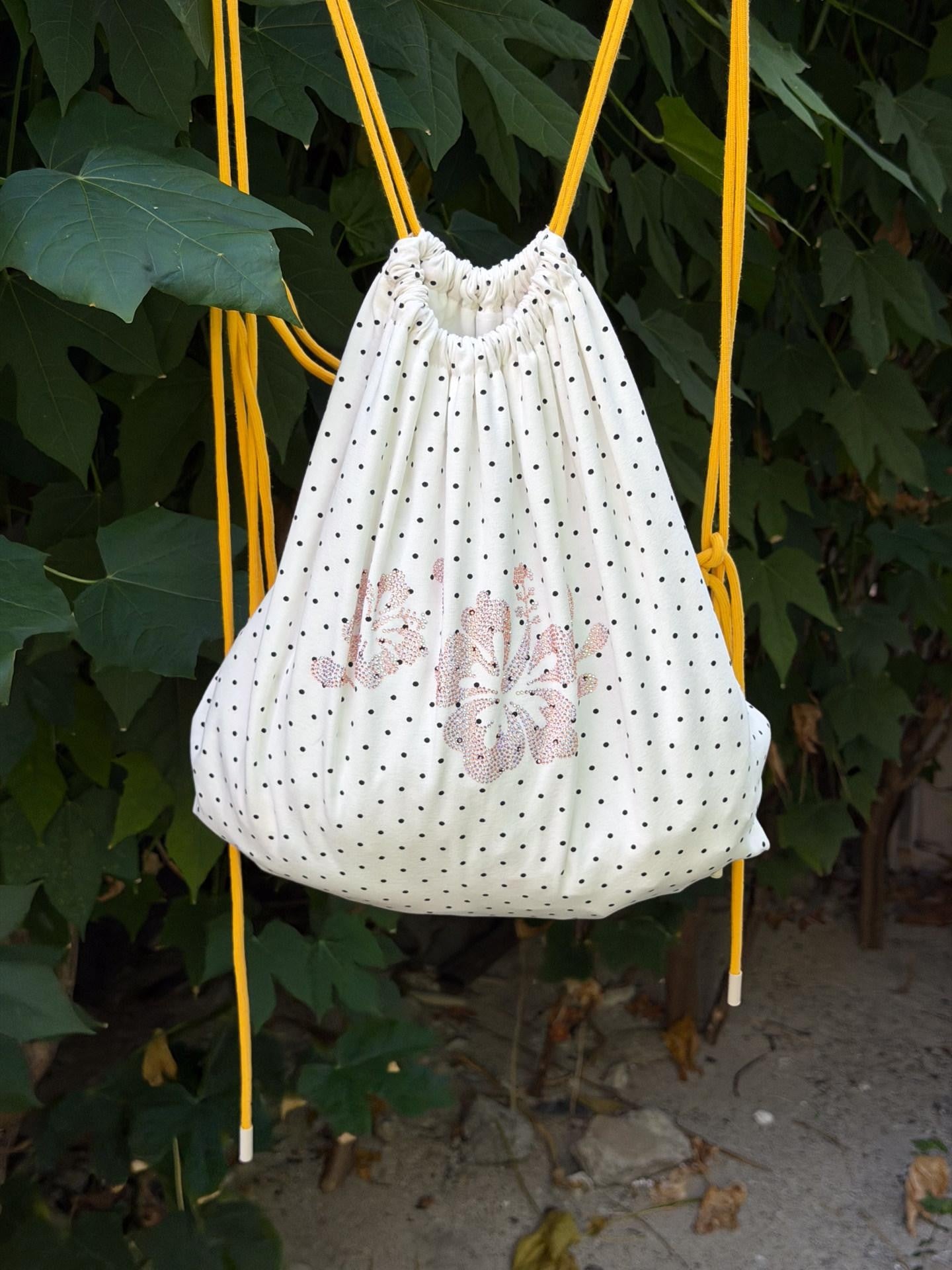 QUORRA S CHORD Hibiscus Print Rhinestone Polka Dot Drawstring Women&