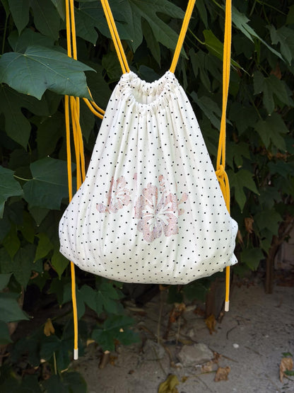QUORRA S CHORD Hibiscus Print Rhinestone Polka Dot Drawstring Women&