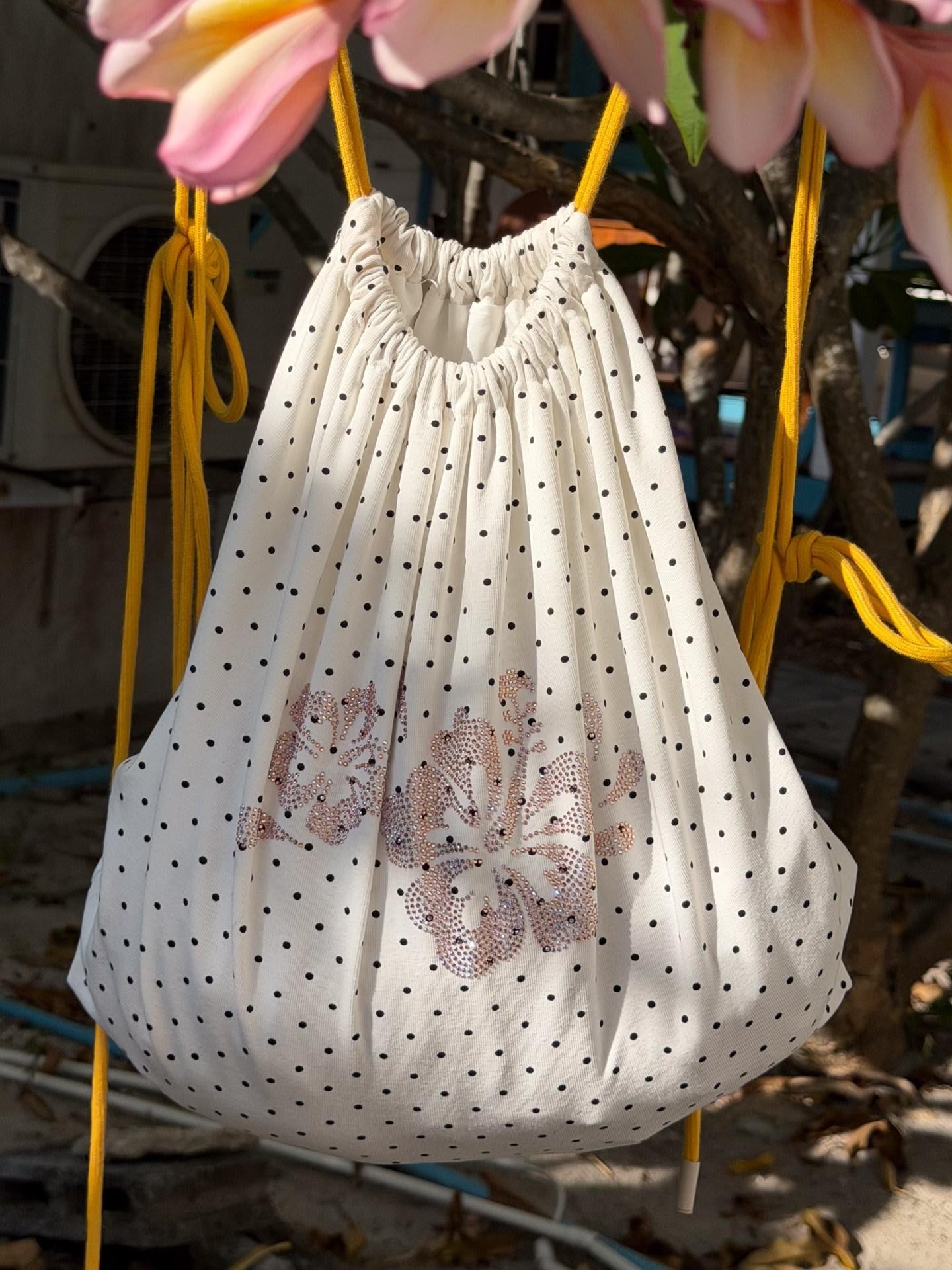 QUORRA S CHORD Hibiscus Print Rhinestone Polka Dot Drawstring Women&