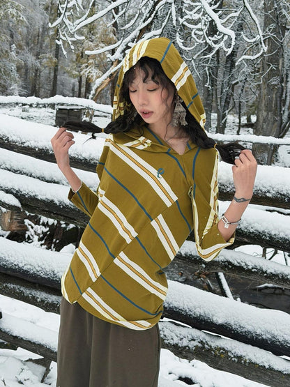 QUORRA S CHORD Irregular Patchwork Hood Three Quarter Sleeve Women&