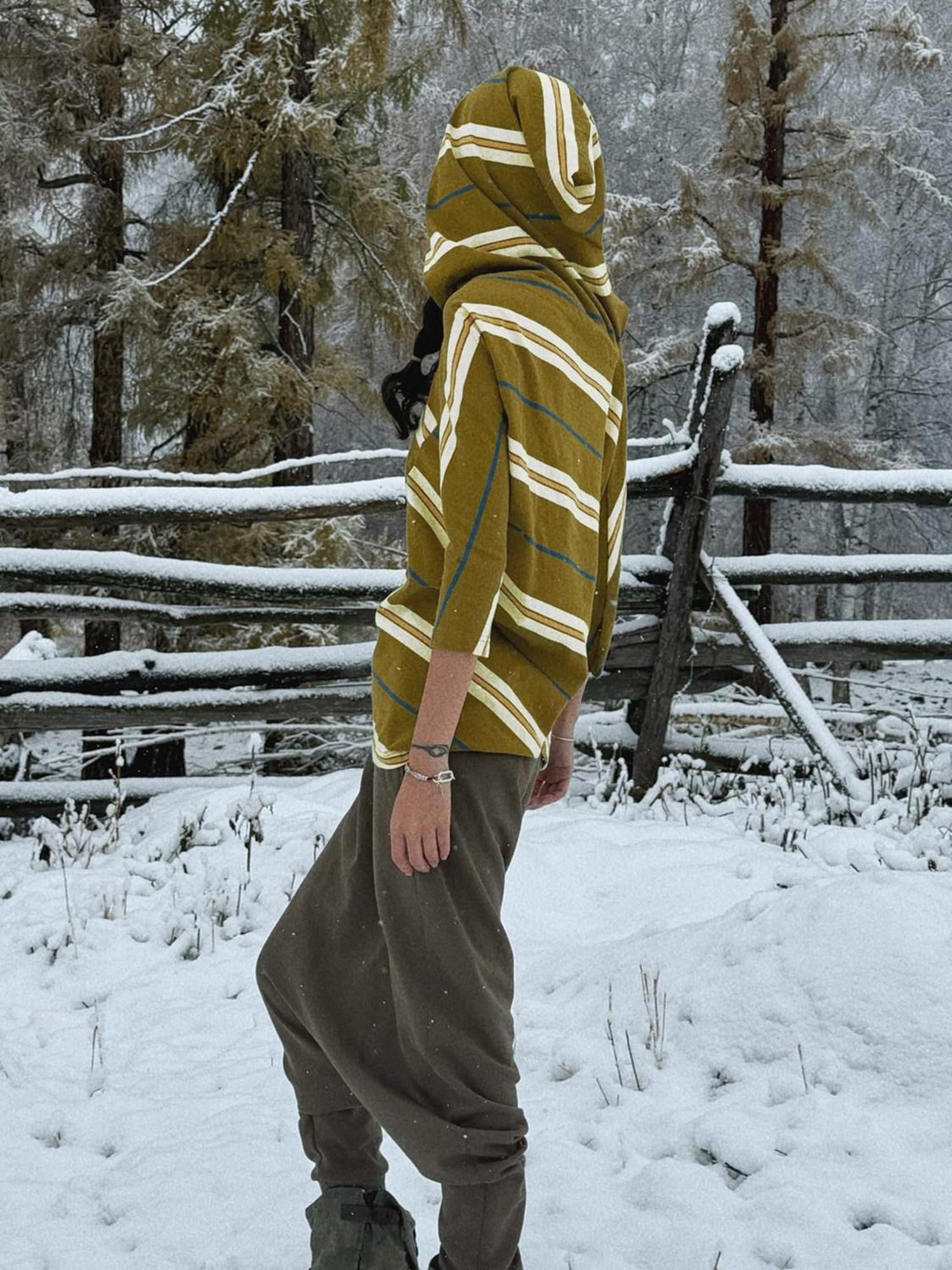 QUORRA S CHORD Irregular Patchwork Hood Three Quarter Sleeve Women&