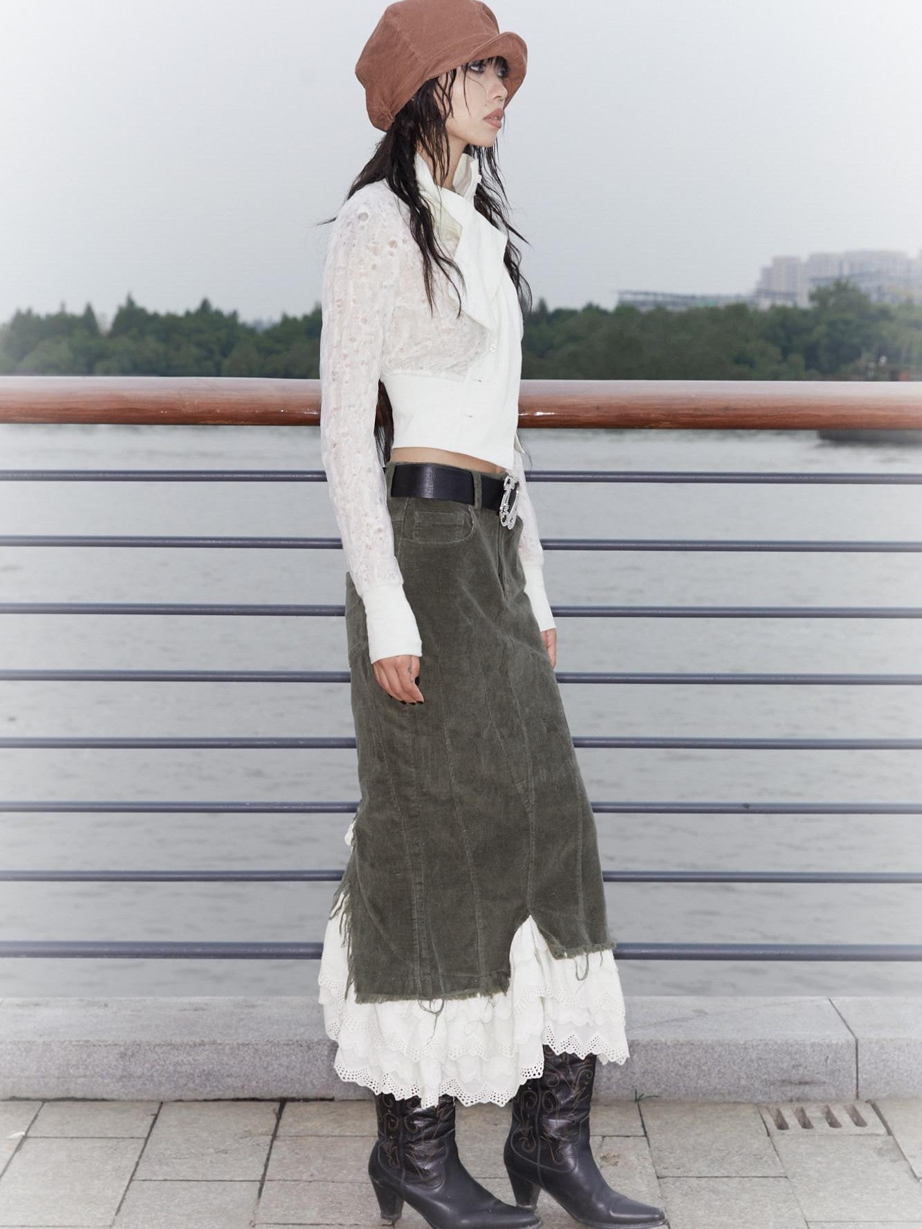 QUORRA S CHORD Layered Petal High Slit Elastic Waist Women&