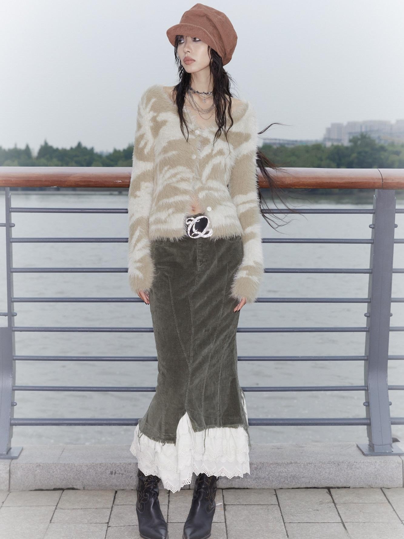 QUORRA S CHORD Layered Petal High Slit Elastic Waist Women&