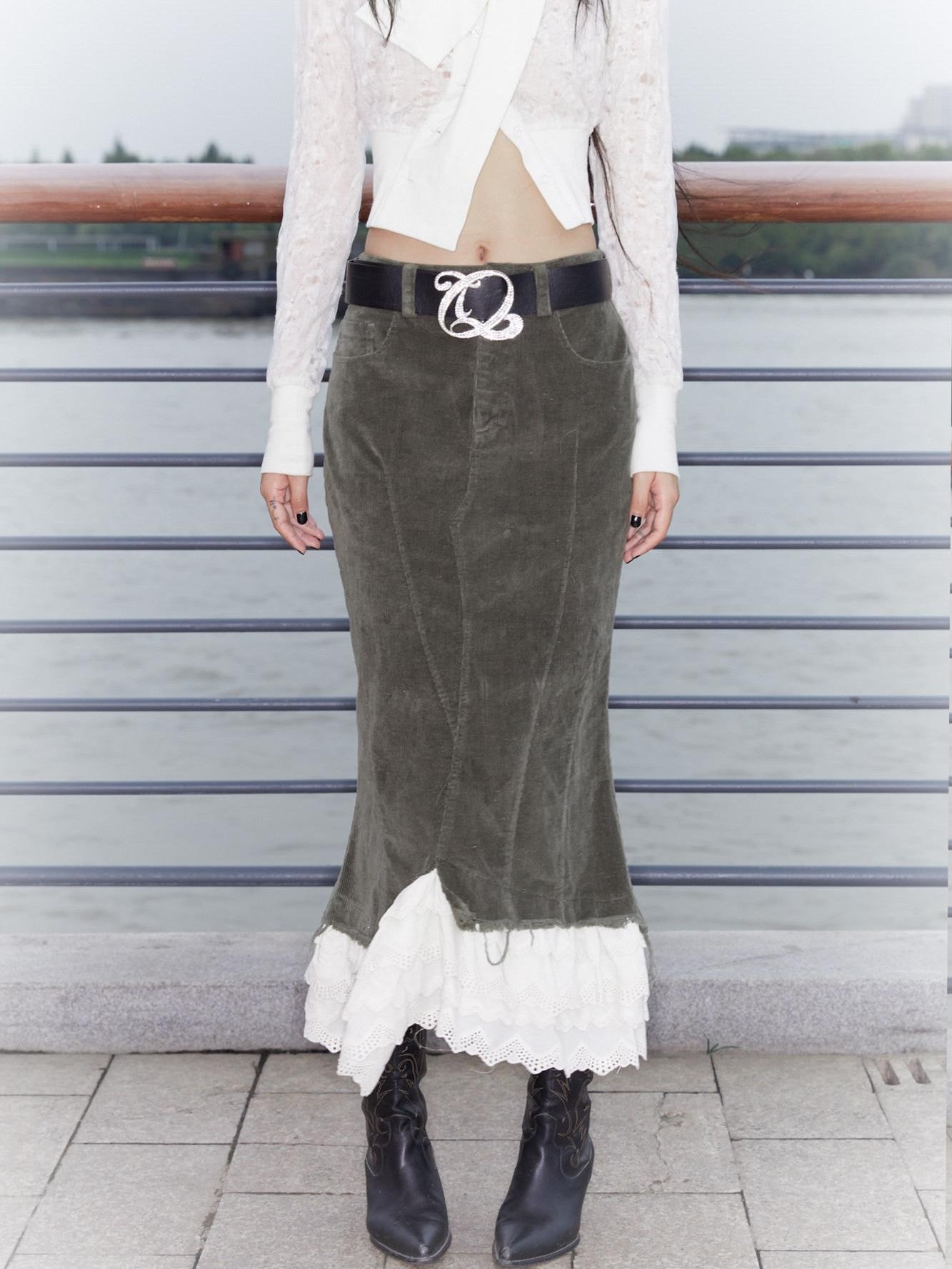 QUORRA S CHORD Layered Petal High Slit Elastic Waist Women&