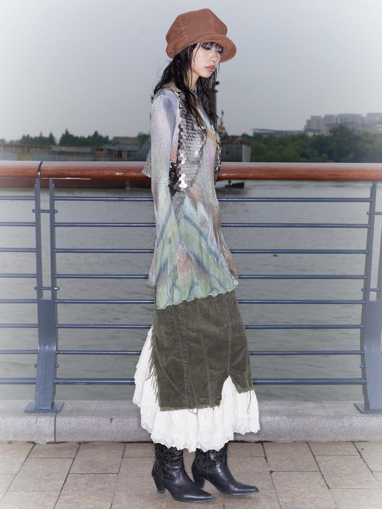 QUORRA S CHORD Layered Petal High Slit Elastic Waist Women&