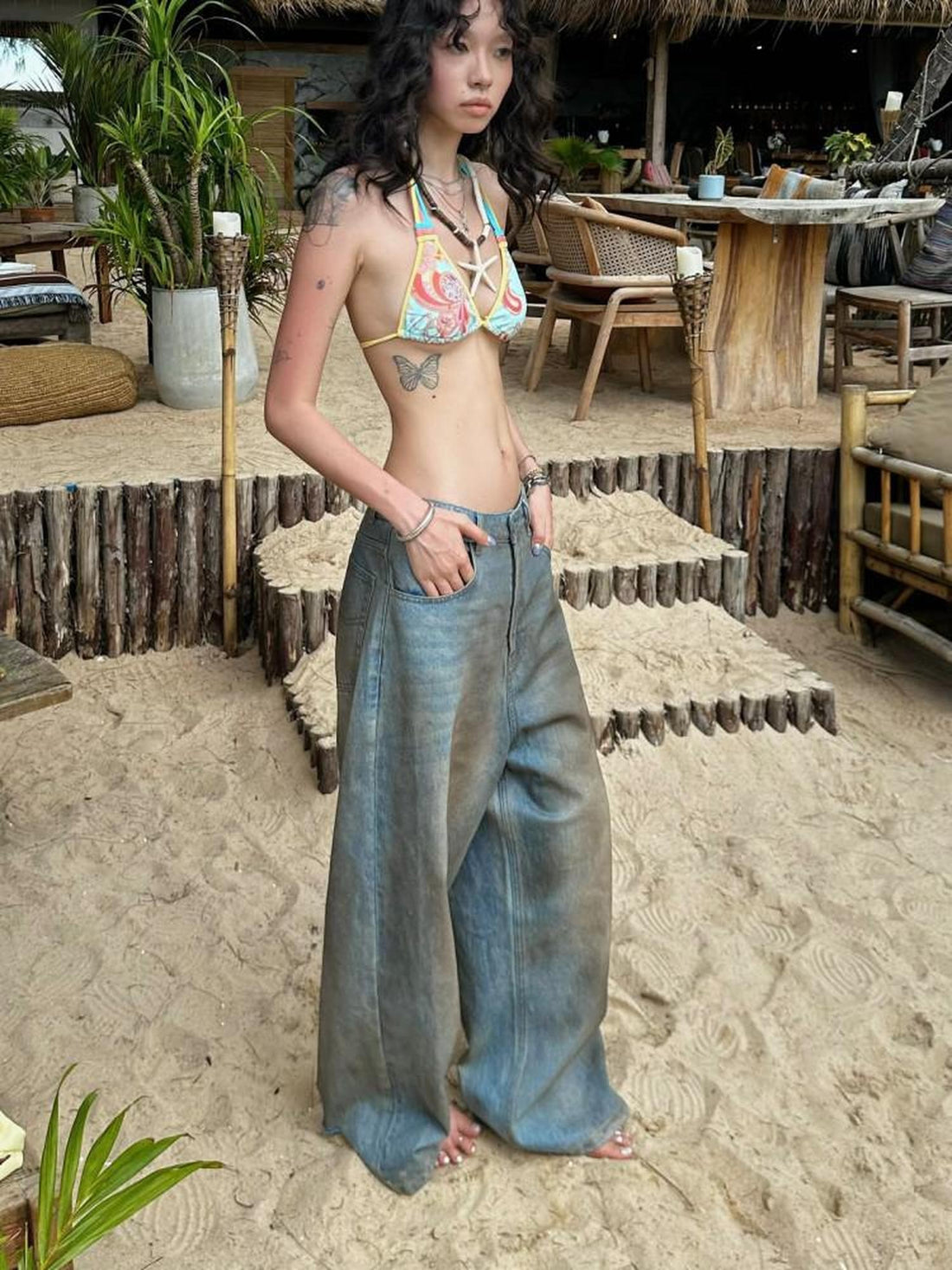 QUORRA S CHORD Loose Distressed Ripped Floor Length Stirrup Women&