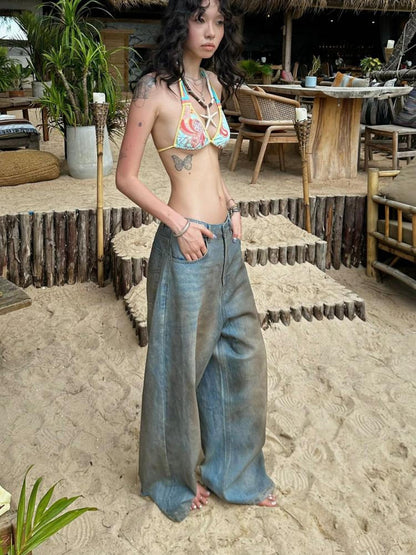 QUORRA S CHORD Loose Distressed Ripped Floor Length Stirrup Women&