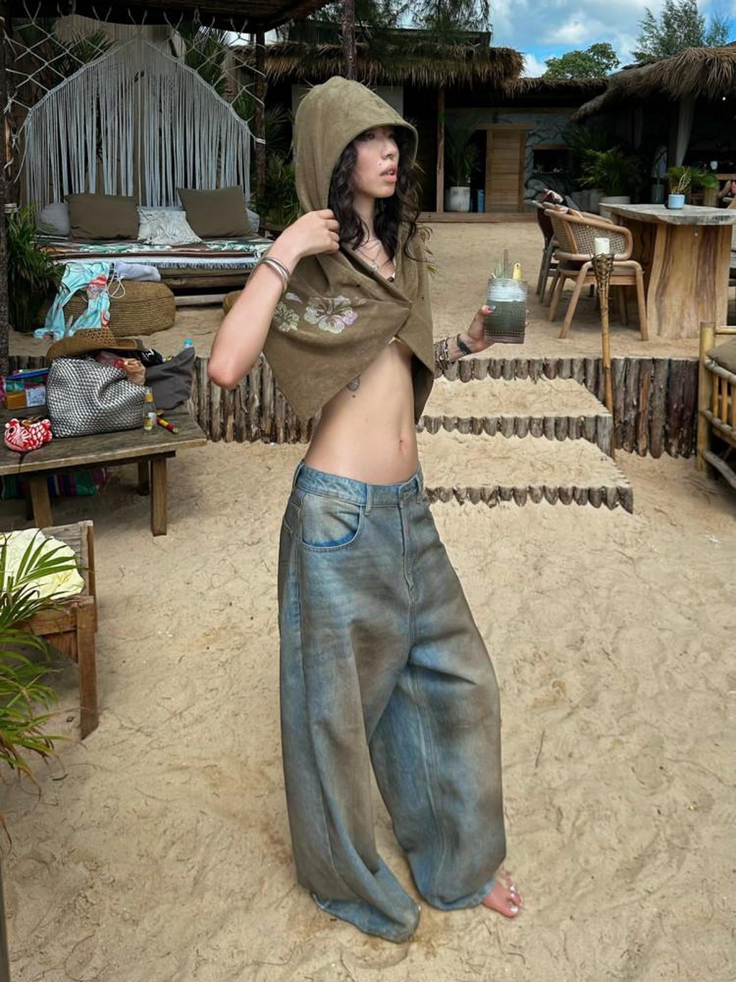 QUORRA S CHORD Loose Distressed Ripped Floor Length Stirrup Women&