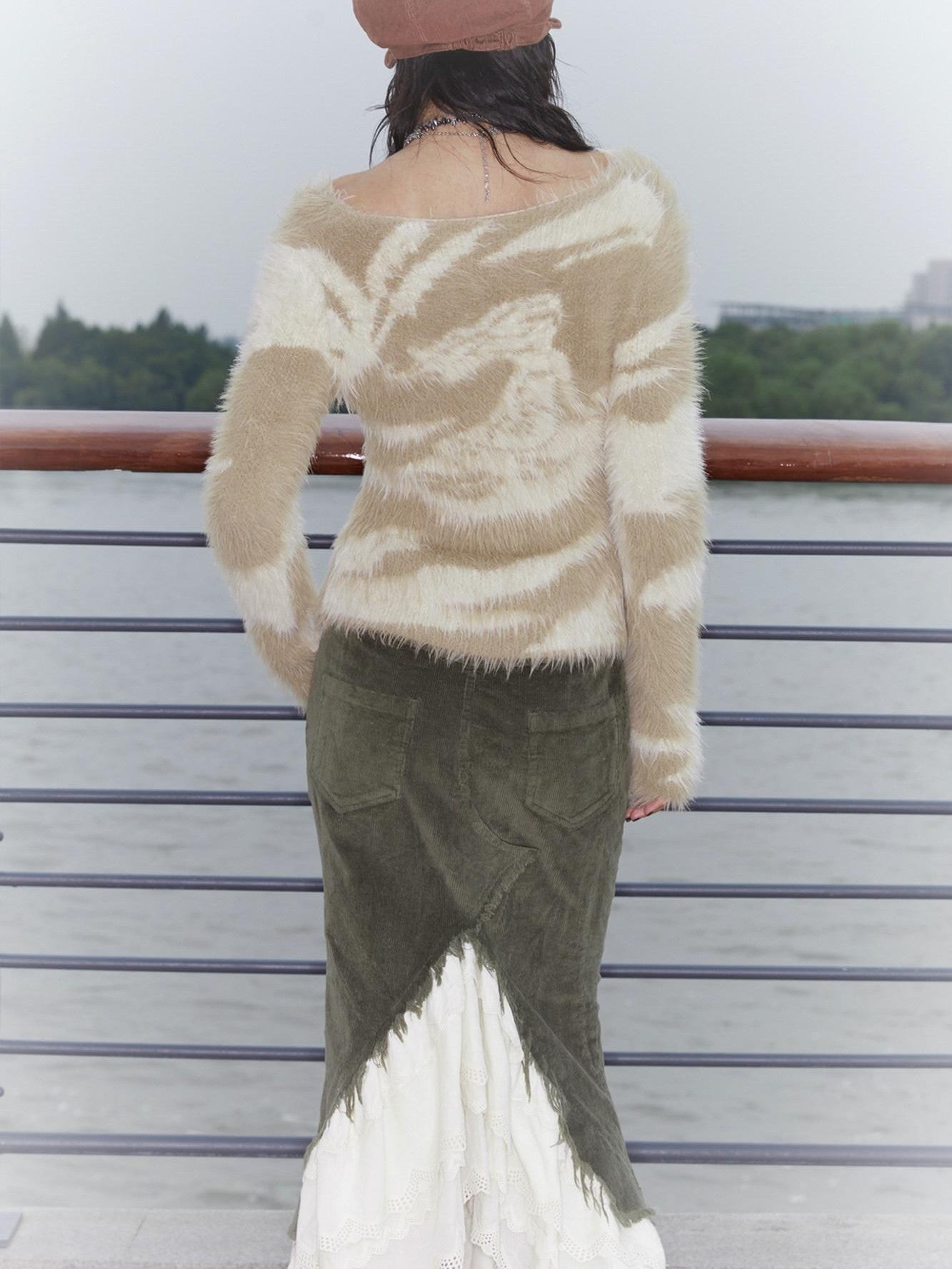 QUORRA S CHORD Mermaid Beach Knitted V-neck Long Soft Women&