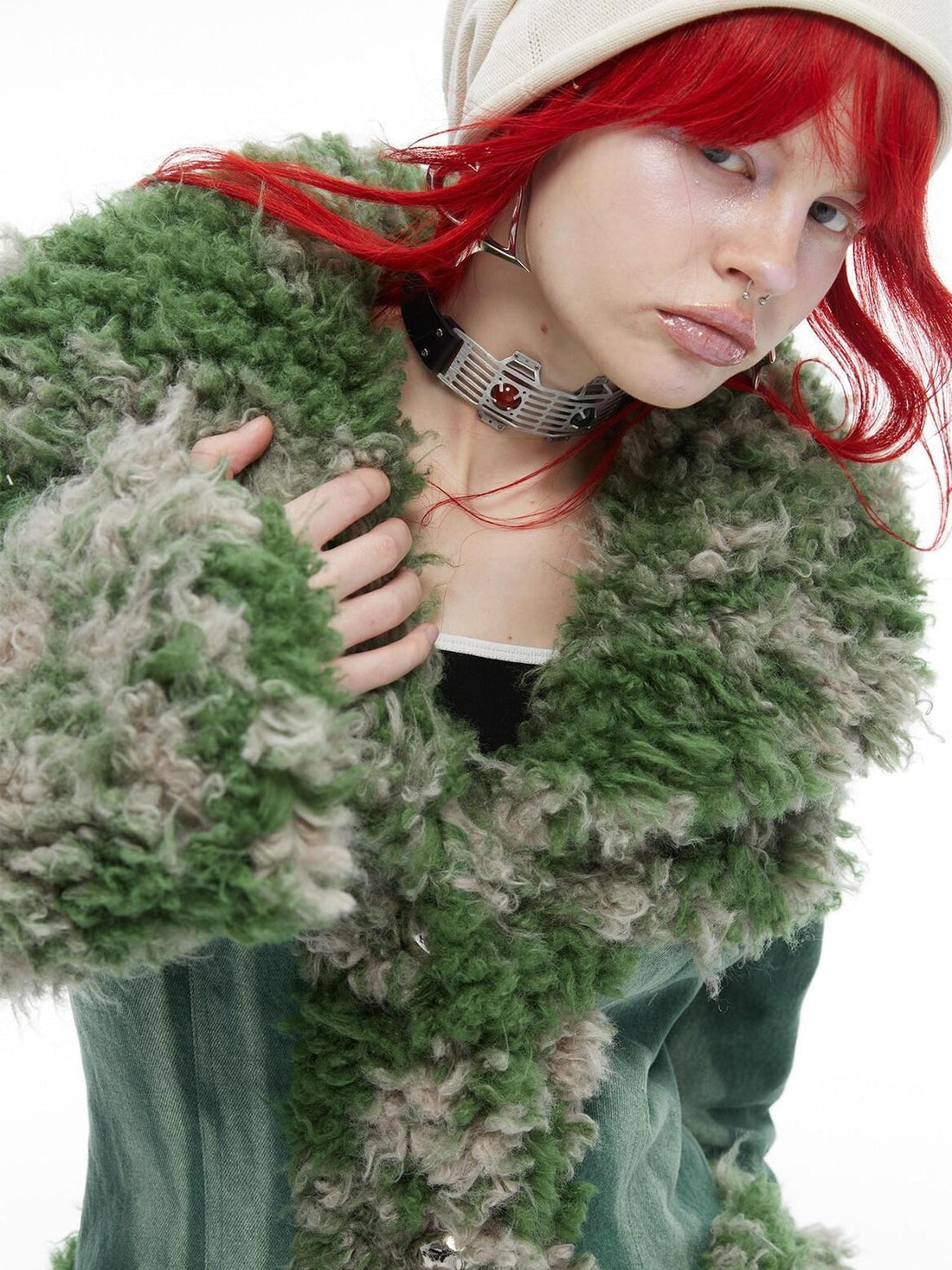 QUORRA S CHORD Mermaid Fur Patchwork Waist Cinched Bell Sleeve Women&