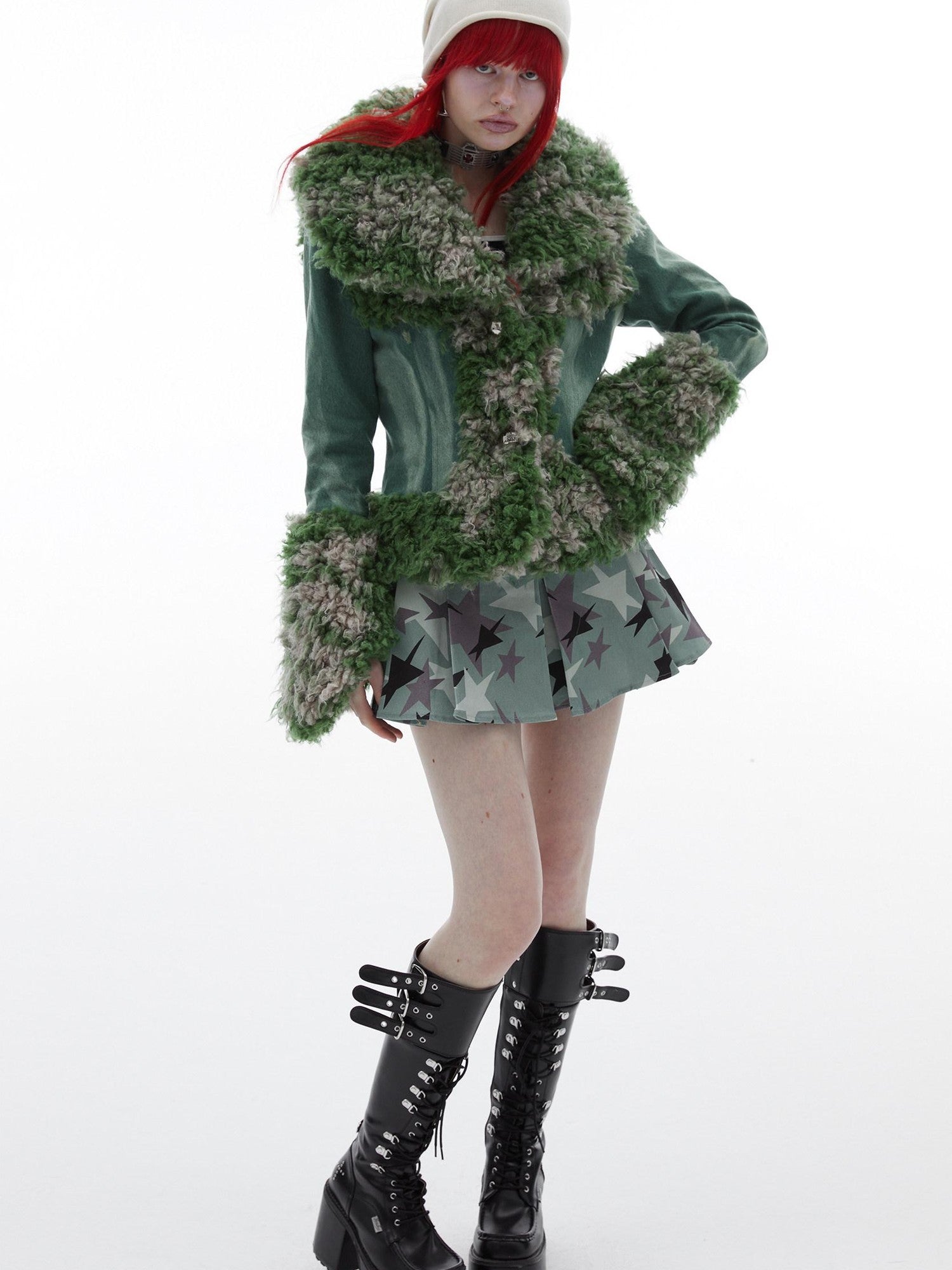 QUORRA S CHORD Mermaid Fur Patchwork Waist Cinched Bell Sleeve Women&