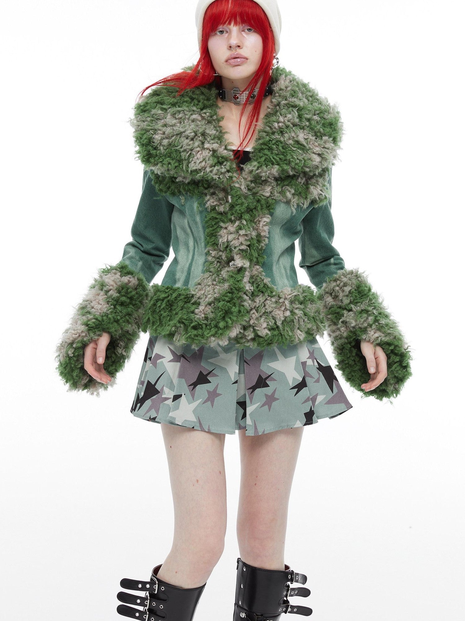 QUORRA S CHORD Mermaid Fur Patchwork Waist Cinched Bell Sleeve Women&