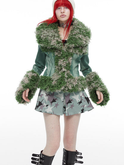 QUORRA S CHORD Mermaid Fur Patchwork Waist Cinched Bell Sleeve Women&