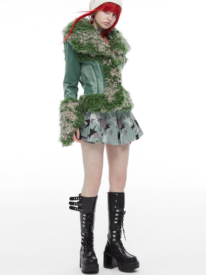 QUORRA S CHORD Mermaid Fur Patchwork Waist Cinched Bell Sleeve Women&