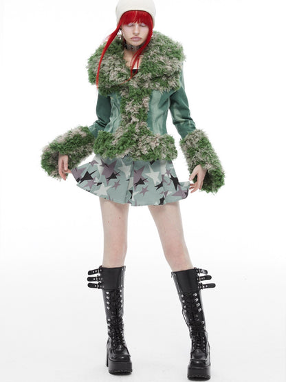 QUORRA S CHORD Mermaid Fur Patchwork Waist Cinched Bell Sleeve Women&