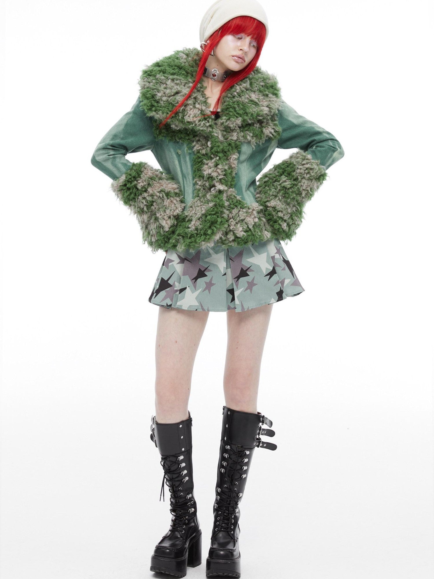 QUORRA S CHORD Mermaid Fur Patchwork Waist Cinched Bell Sleeve Women&