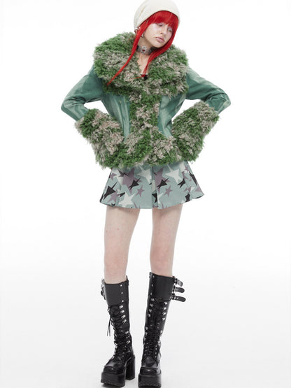 QUORRA S CHORD Mermaid Fur Patchwork Waist Cinched Bell Sleeve Women&