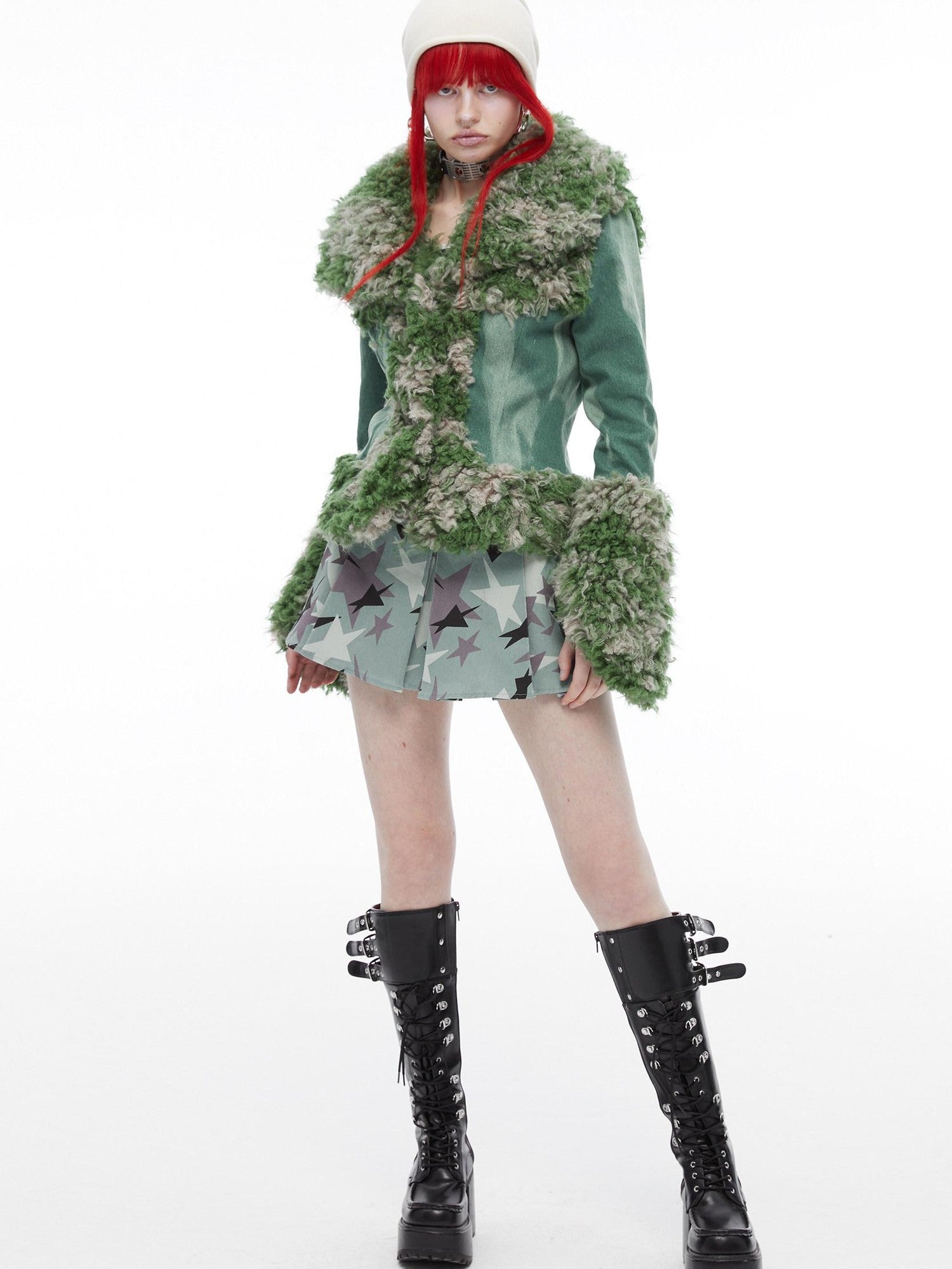 QUORRA S CHORD Mermaid Fur Patchwork Waist Cinched Bell Sleeve Women&