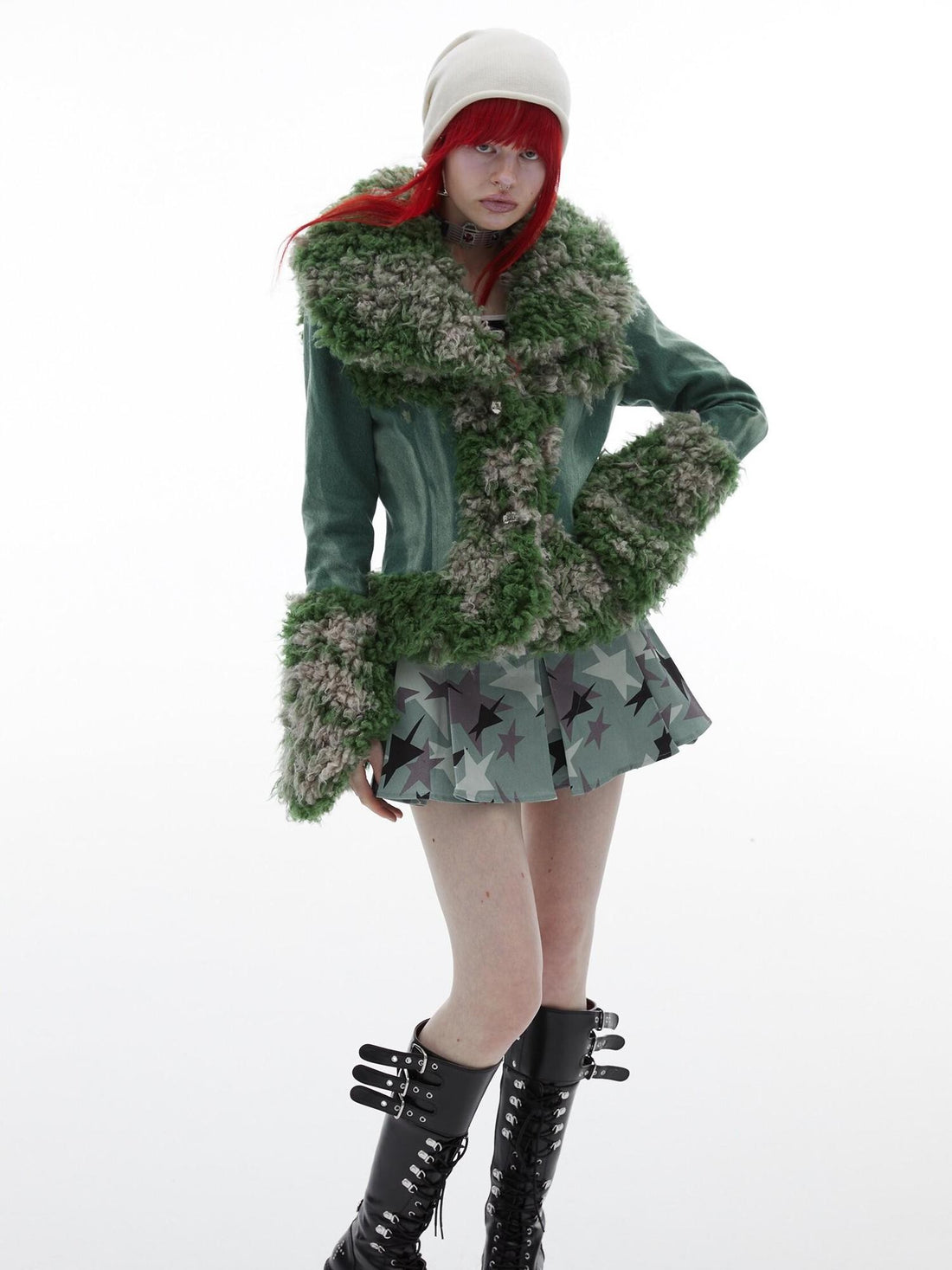 QUORRA S CHORD Mermaid Fur Patchwork Waist Cinched Bell Sleeve Women&