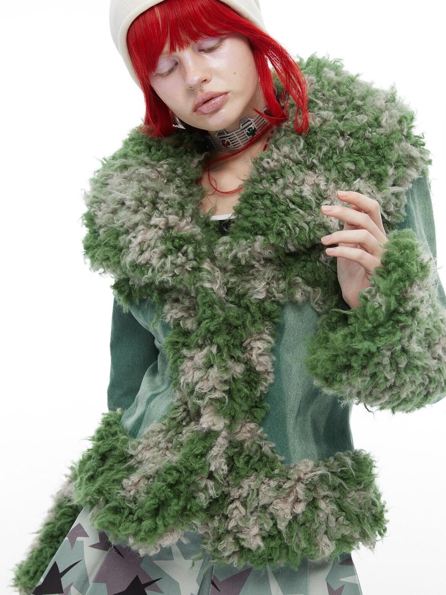 QUORRA S CHORD Mermaid Fur Patchwork Waist Cinched Bell Sleeve Women&