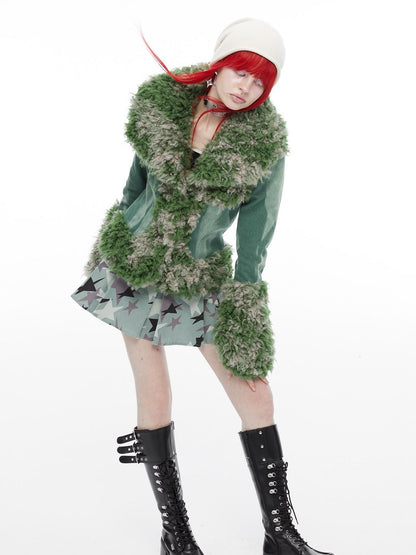 QUORRA S CHORD Mermaid Fur Patchwork Waist Cinched Bell Sleeve Women&