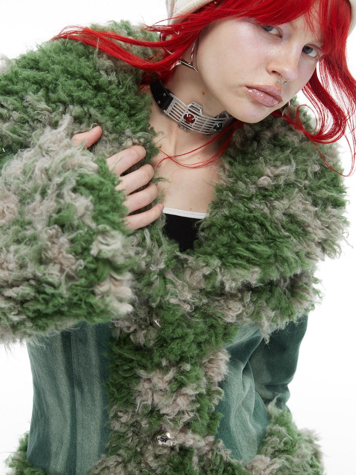 QUORRA S CHORD Mermaid Fur Patchwork Waist Cinched Bell Sleeve Women&