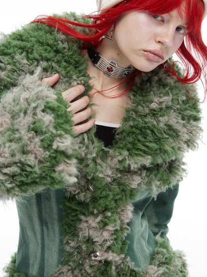 QUORRA S CHORD Mermaid Fur Patchwork Waist Cinched Bell Sleeve Women&